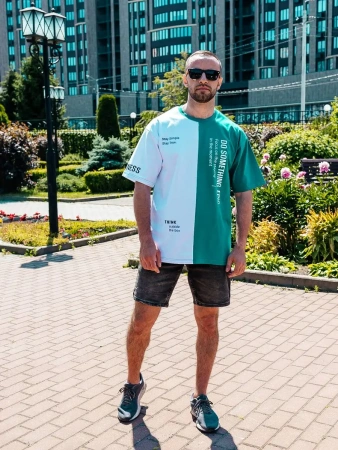 Футболка мужская оверсайз двухцветная больших размеров