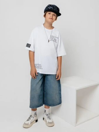 Футболка белая для мальчика оверсайз летняя с принтом