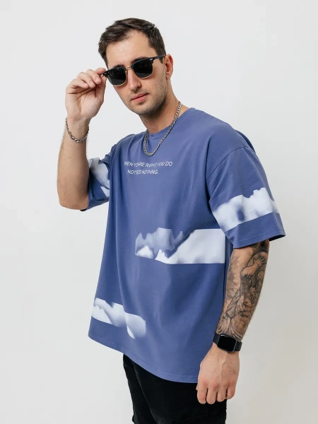 Футболка базовая оверсайз с принтом хлопок летняя