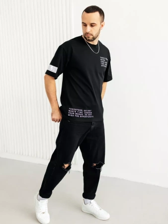 Футболка оверсайз черная плотная хлопок с лайкрой
