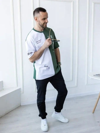 Футболка мужская двухцветная спортивная с принтом хлопок