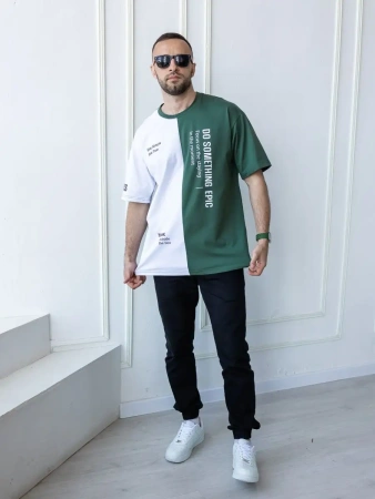 Футболка мужская двухцветная спортивная с принтом хлопок