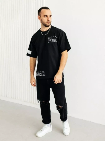 Футболка оверсайз черная плотная хлопок с лайкрой