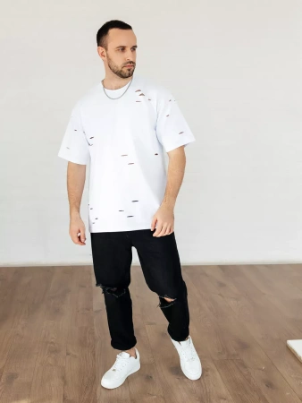 Футболка мужская базовая рваная оверсайз с дырками