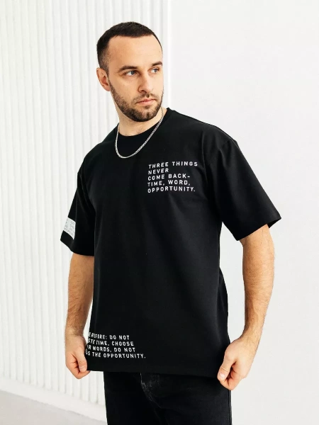 Футболка оверсайз черная плотная хлопок с лайкрой