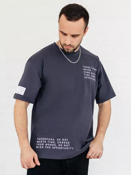 Футболка широкая оверсайз серая плотная хлопок с лайкрой