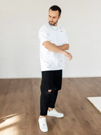 Футболка мужская базовая рваная оверсайз с дырками