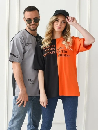 Футболка мужская спортивная двухцветная с принтом хлопок