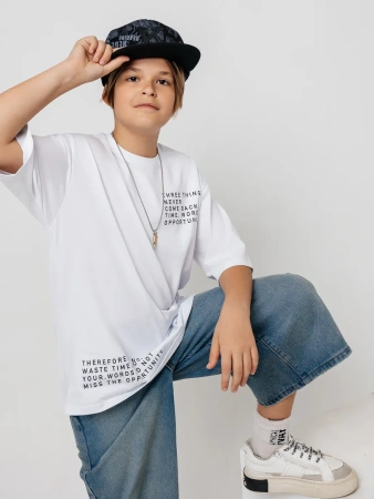 Футболка белая для мальчика оверсайз летняя с принтом