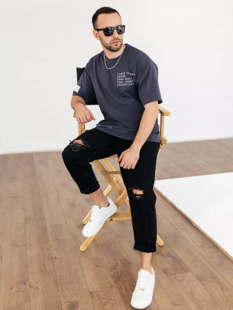 Футболка широкая оверсайз серая плотная хлопок с лайкрой