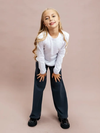 Лонгслив для девочки школьная блузка нарядная в горошек