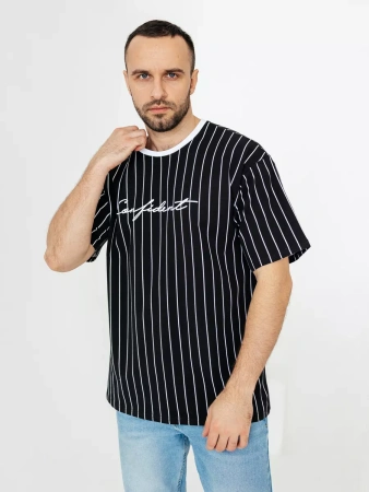 Футболка в полоску оверсайз с принтом надписью