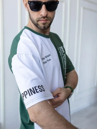 Футболка мужская двухцветная спортивная с принтом хлопок