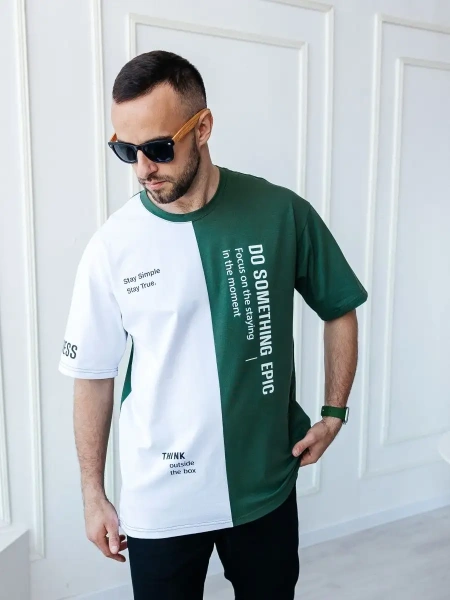 Футболка мужская двухцветная спортивная с принтом хлопок