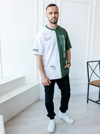 Футболка мужская двухцветная спортивная с принтом хлопок