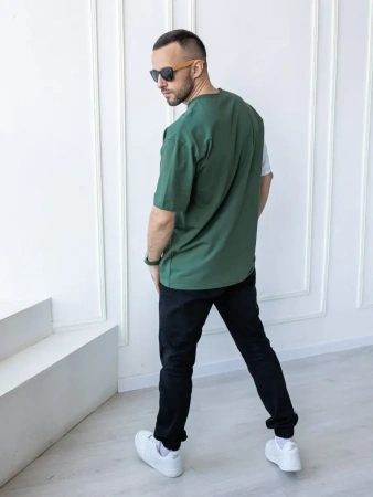 Футболка мужская двухцветная спортивная с принтом хлопок