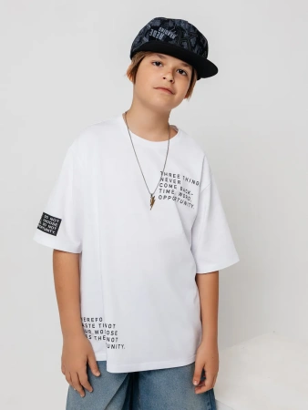 Футболка белая для мальчика оверсайз летняя с принтом