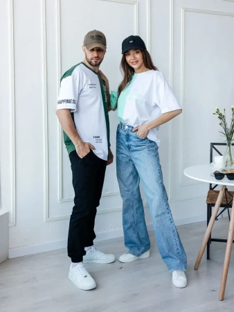 Футболка мужская двухцветная спортивная с принтом хлопок