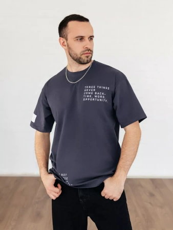 Футболка широкая оверсайз серая плотная хлопок с лайкрой