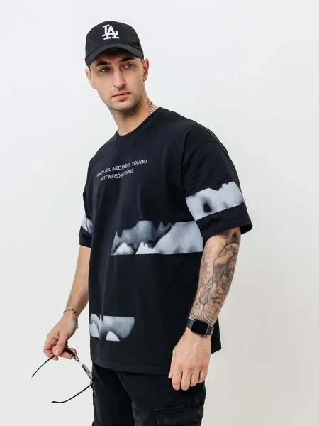 Футболка базовая оверсайз с принтом хлопок летняя