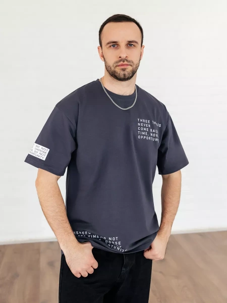 Футболка широкая оверсайз серая плотная хлопок с лайкрой