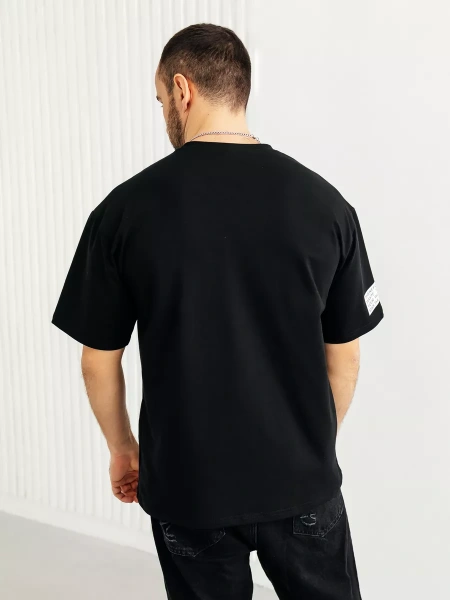 Футболка оверсайз черная плотная хлопок с лайкрой