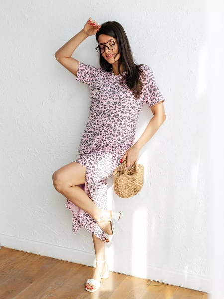 Платье леопардовое нарядное хлопок длинное ПЛК609