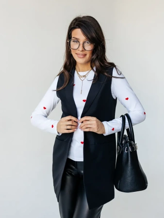 Лонгслив с сердечками женский облегающий с принтом дк571