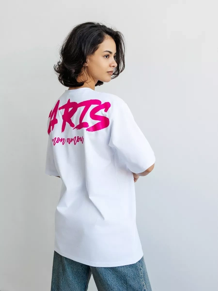 Футболка с принтом оверсайз летняя больших размеров PARIS