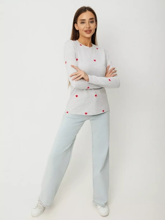 Лонгслив с сердечками облегающий с принтом дк571