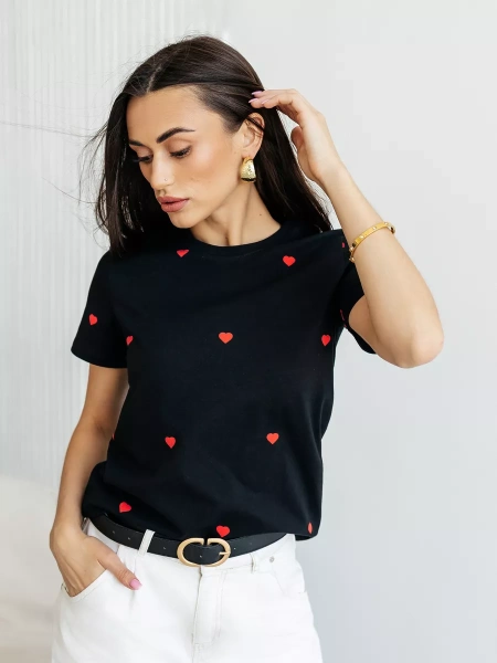 Футболка нарядная с сердечками хлопок больших размеров