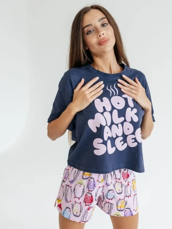 Пижама женская с шортами большие размеры хлопок