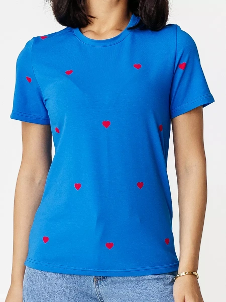 Футболка нарядная с сердечками хлопок больших размеров Ф561