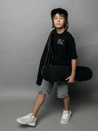 Футболка для мальчика черная оверсайз с принтом подростковая