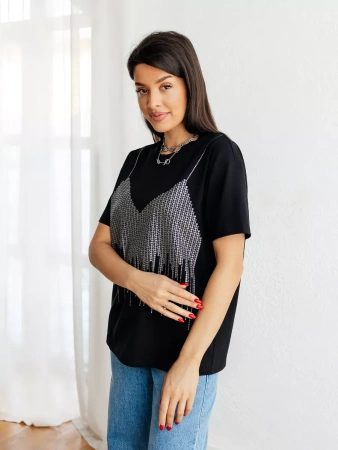 Футболка с принтом базовая хлопок имитация страз