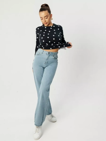 Лонгслив в горошек черный облегающий с принтом дк571