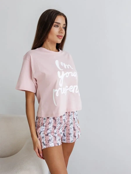 Пижама женская с шортами и футболкой оверсайз хлопок