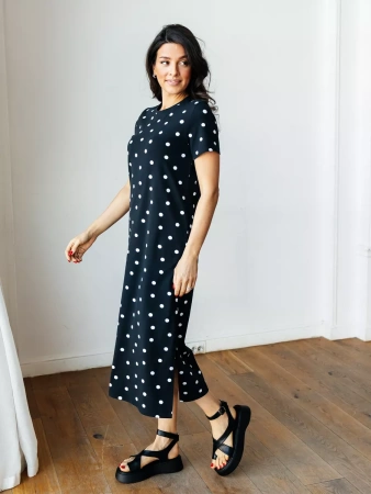 Платье женское трикотажное в горошек длинное хлопок ПЛК609