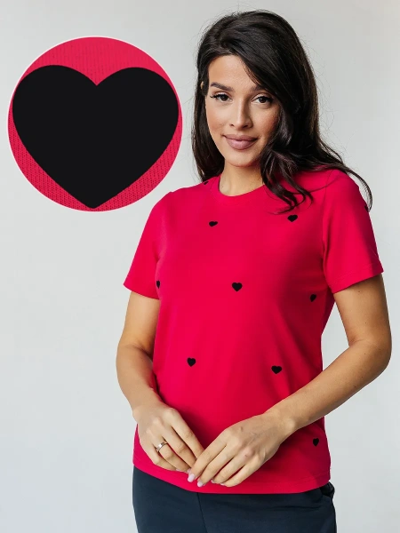 Футболка прямая с сердечками хлопок больших размеров ФК561