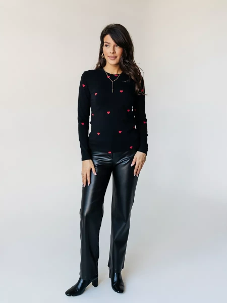 Лонгслив с сердечками женский облегающий с принтом дк571