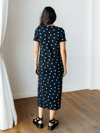 Платье женское трикотажное в горошек длинное хлопок ПЛК609