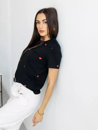 Футболка нарядная с сердечками хлопок больших размеров