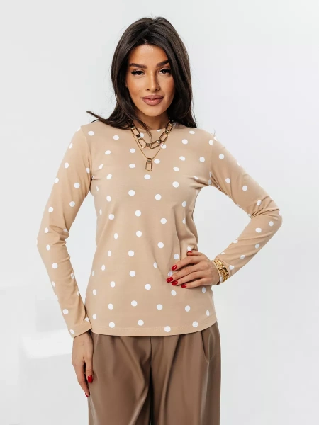 Лонгслив в горошек женский облегающий кофта с принтом дк571