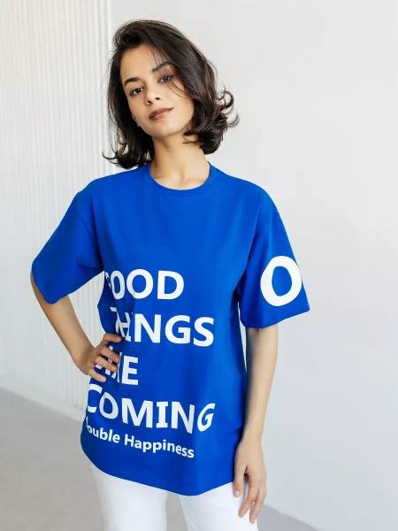 Футболка с принтом оверсайз летняя больших размеров OK