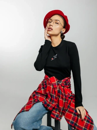 Лонгслив женский с принтом на груди нарядный ДК589