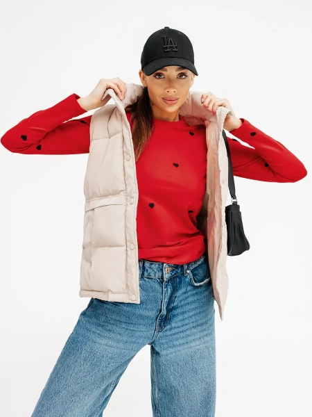 Лонгслив красный женский облегающий с сердечками дк571