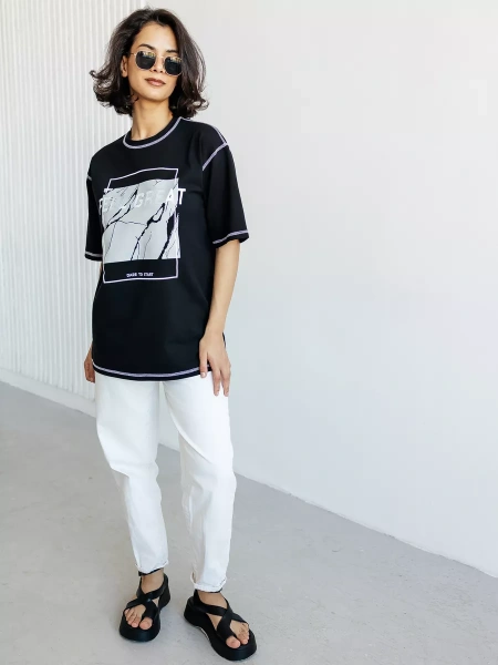 Футболка летняя оверсайз с принтом большие размеры