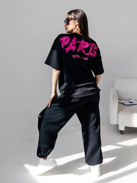 Футболка с принтом оверсайз летняя больших размеров PARIS
