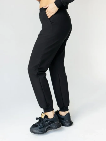 Брюки джоггеры на резинке домашние черные БФ595
