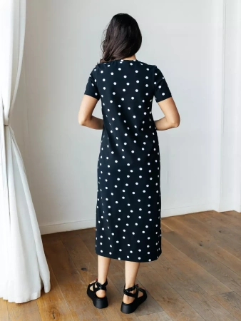 Платье женское трикотажное в горошек длинное хлопок ПЛК609